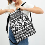 White And Black Aztec Pattern Print Drawstring Backpack