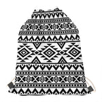 White And Black Aztec Pattern Print Drawstring Bag