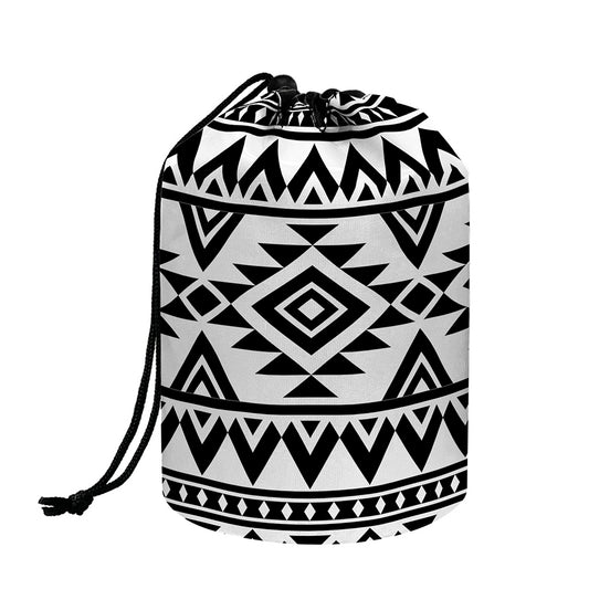White And Black Aztec Pattern Print Drawstring Makeup Bag