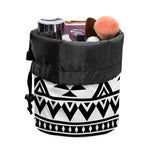 White And Black Aztec Pattern Print Drawstring Makeup Bag