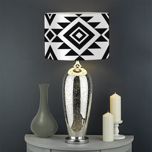 White And Black Aztec Pattern Print Drum Lamp Shade