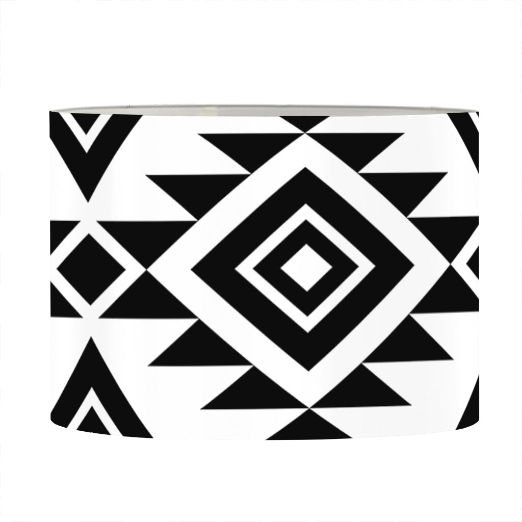 White And Black Aztec Pattern Print Drum Lamp Shade
