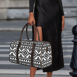 White And Black Aztec Pattern Print Duffle Bag