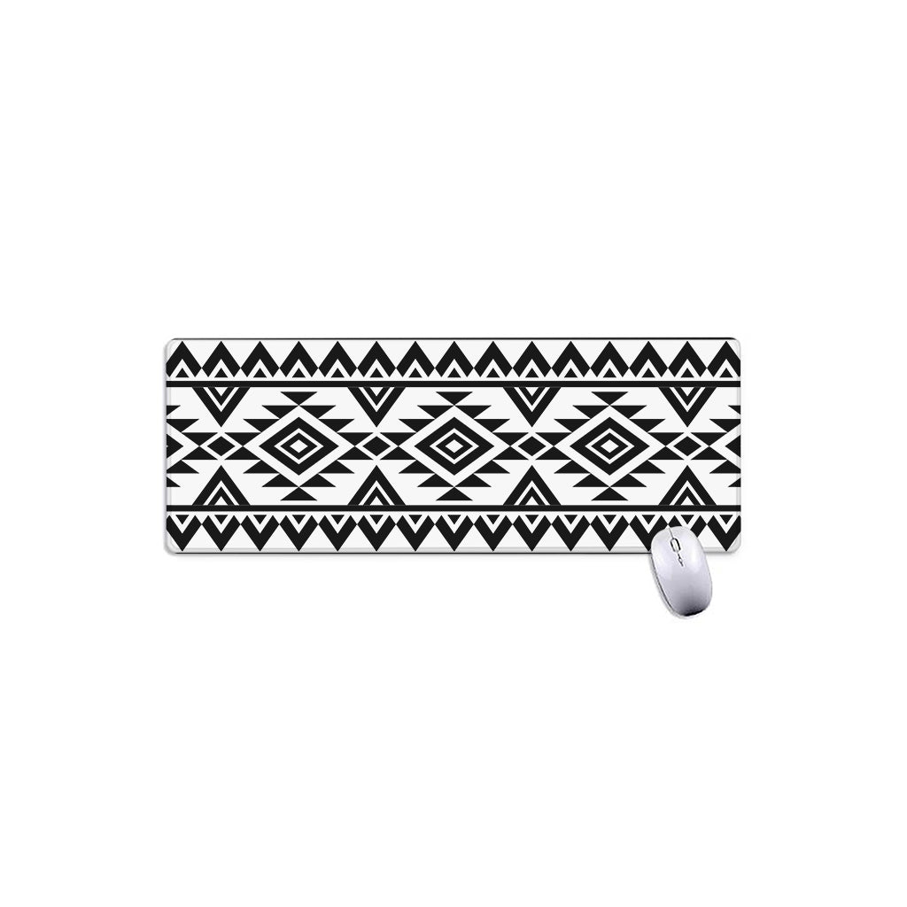 White And Black Aztec Pattern Print Extended Mouse Pad
