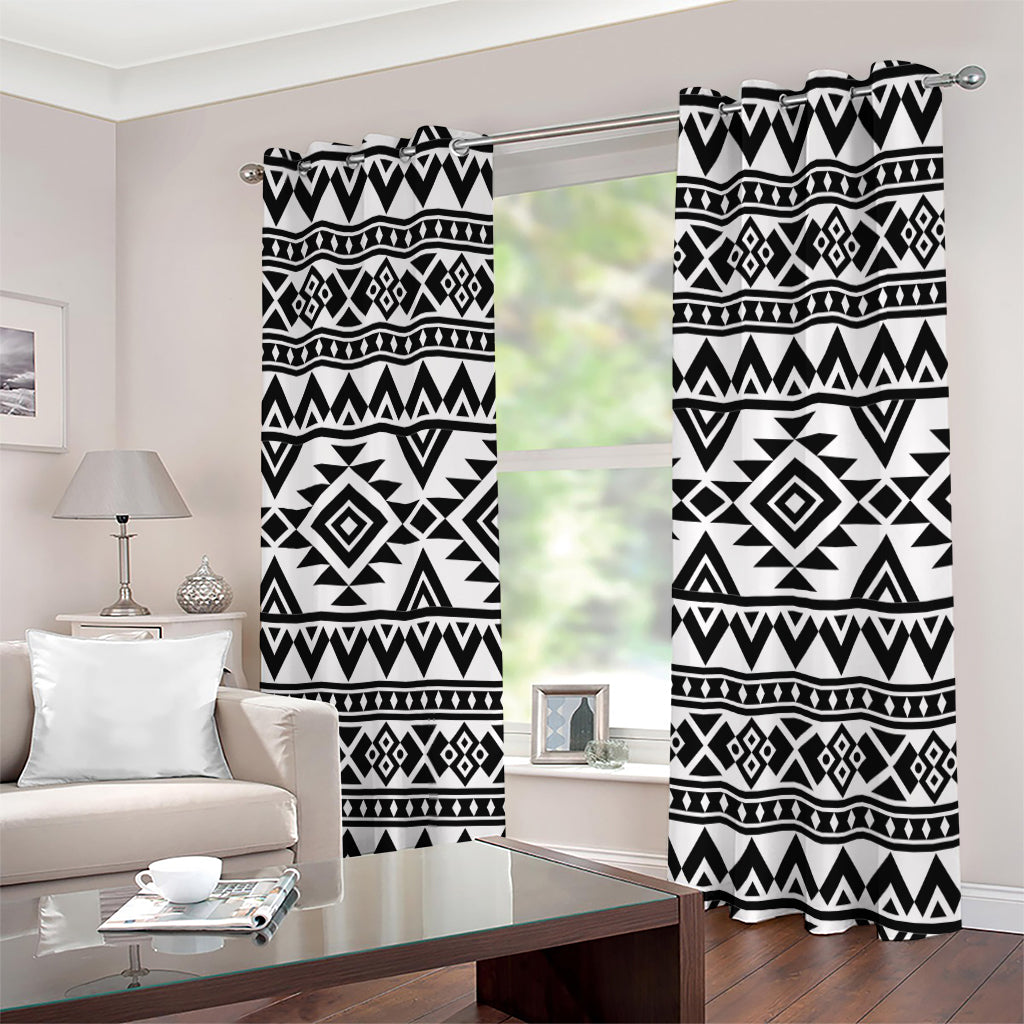 White And Black Aztec Pattern Print Extra Wide Grommet Curtains