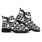 White And Black Aztec Pattern Print Flat Ankle Boots