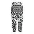 White And Black Aztec Pattern Print Fleece Lined Knit Pants