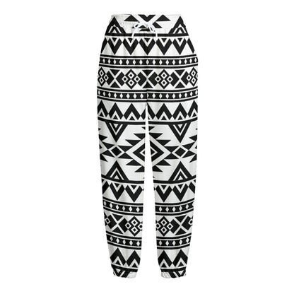 White And Black Aztec Pattern Print Fleece Lined Knit Pants