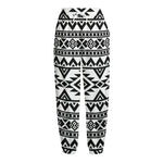 White And Black Aztec Pattern Print Fleece Lined Knit Pants