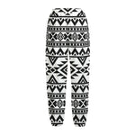 White And Black Aztec Pattern Print Fleece Lined Knit Pants