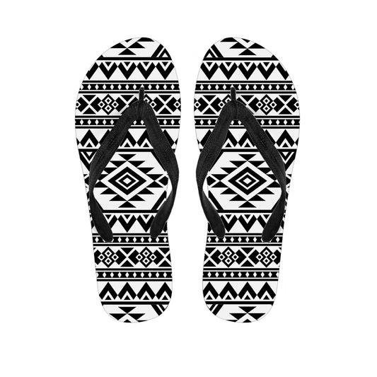 White And Black Aztec Pattern Print Flip Flops