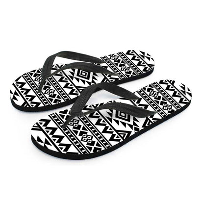 White And Black Aztec Pattern Print Flip Flops