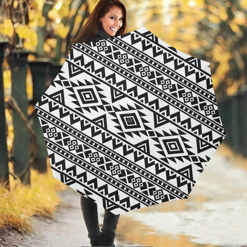 White And Black Aztec Pattern Print Foldable Umbrella