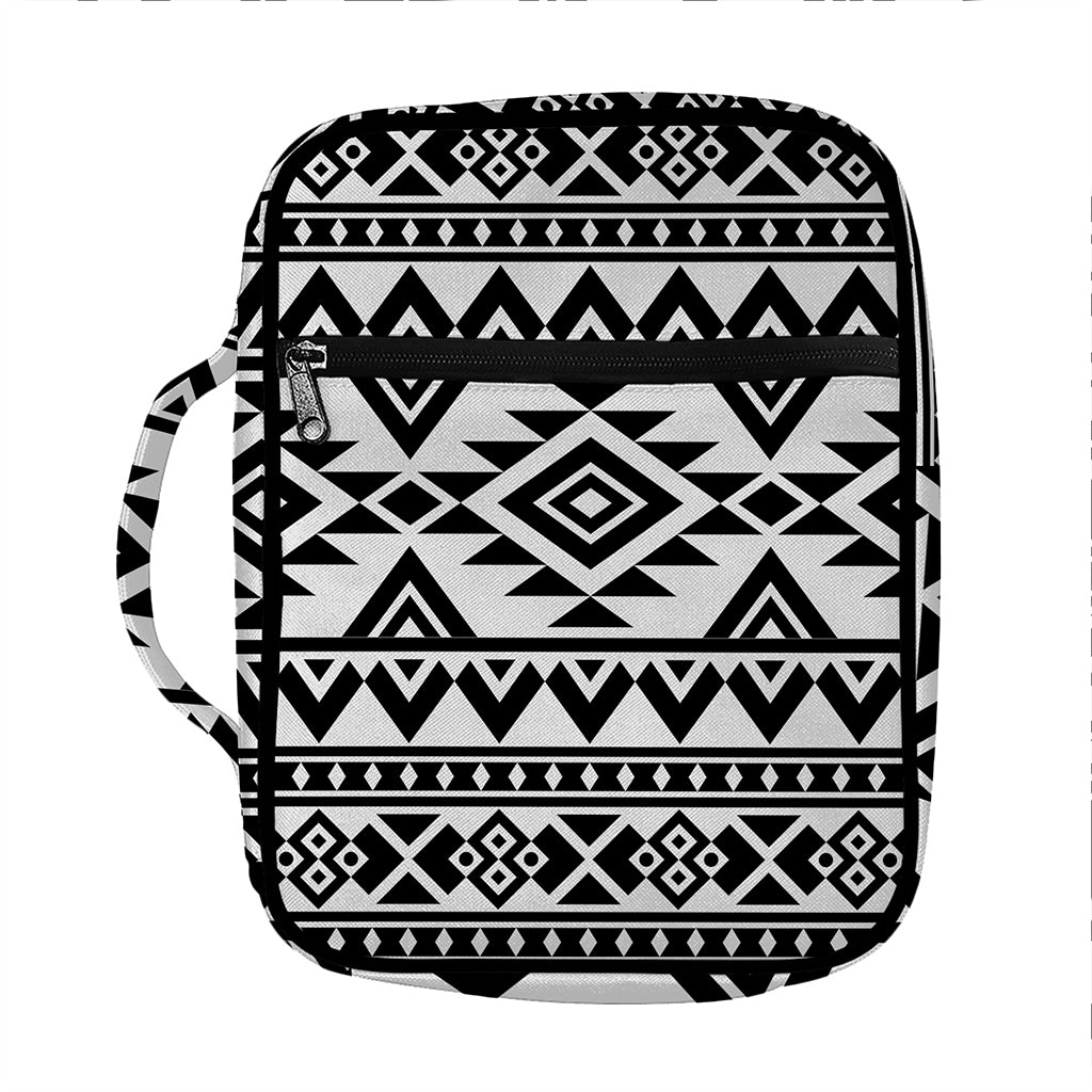 White And Black Aztec Pattern Print Front Pocket Bible Bag