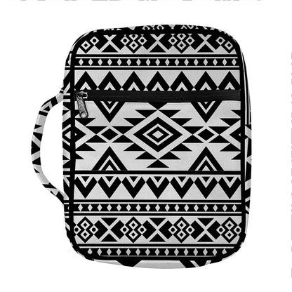 White And Black Aztec Pattern Print Front Pocket Bible Bag