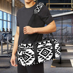 White And Black Aztec Pattern Print Gym Bag