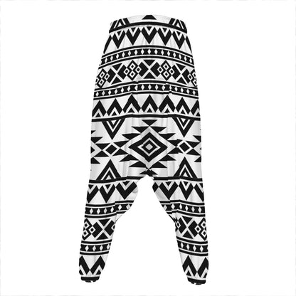 White And Black Aztec Pattern Print Hammer Pants
