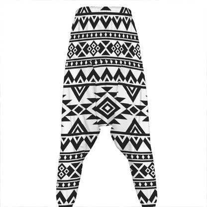 White And Black Aztec Pattern Print Hammer Pants