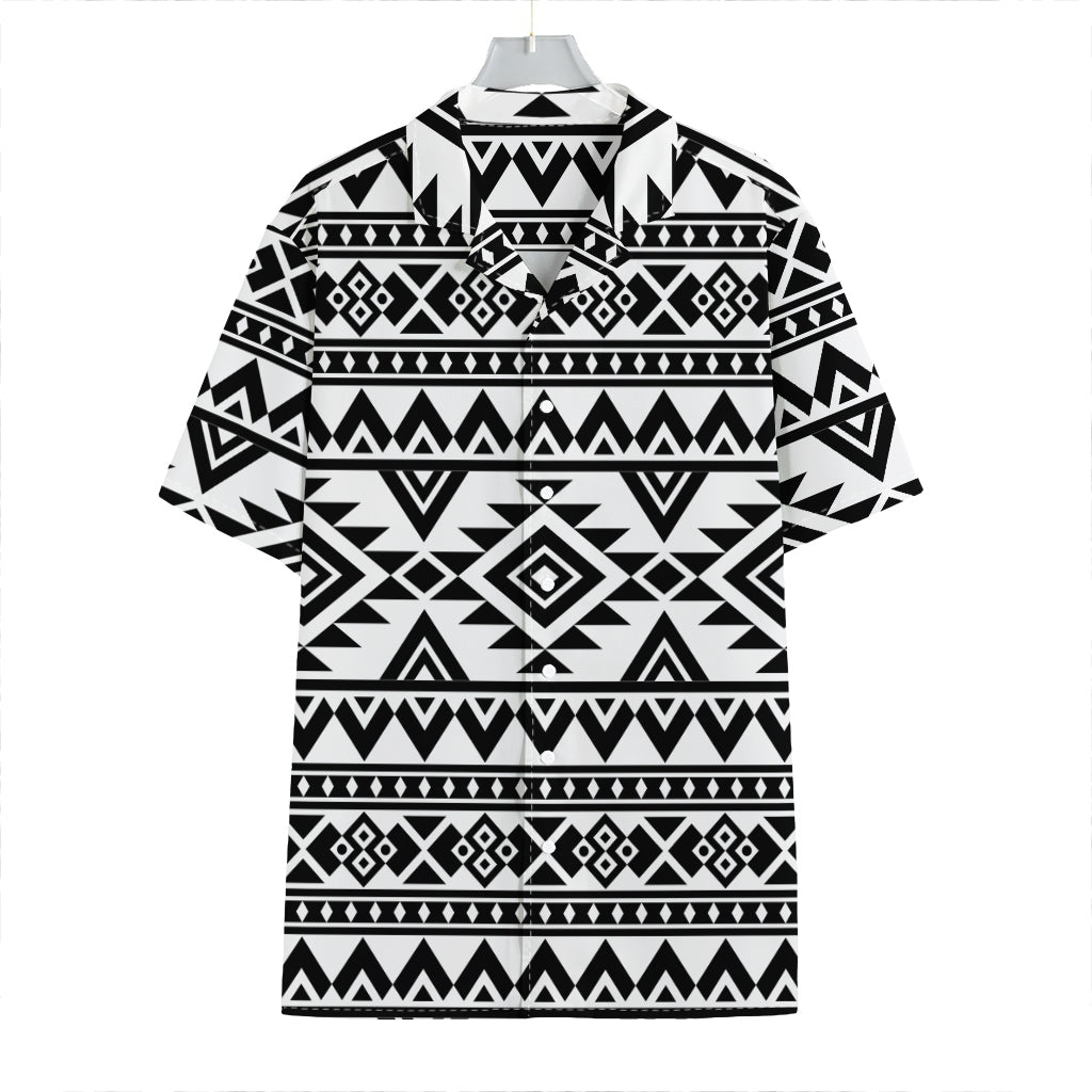 White And Black Aztec Pattern Print Hawaiian Shirt