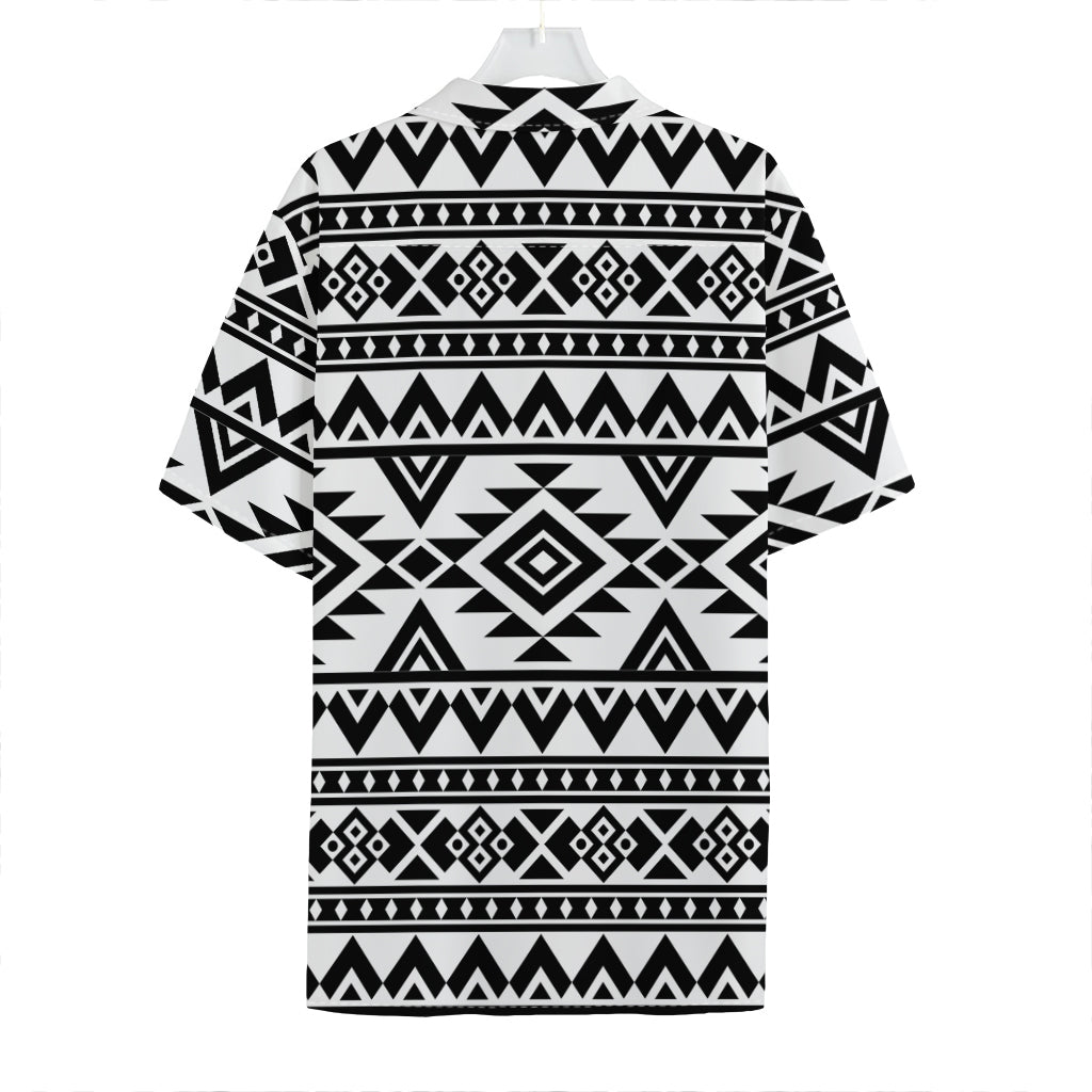 White And Black Aztec Pattern Print Hawaiian Shirt