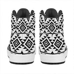 White And Black Aztec Pattern Print High Top Leather Sneakers