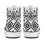 White And Black Aztec Pattern Print High Top Leather Sneakers