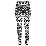 White And Black Aztec Pattern Print High-Waisted Pocket Leggings