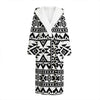 White And Black Aztec Pattern Print Hooded Bathrobe