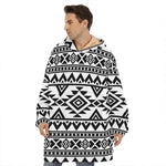 White And Black Aztec Pattern Print Hoodie Blanket