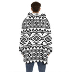 White And Black Aztec Pattern Print Hoodie Blanket