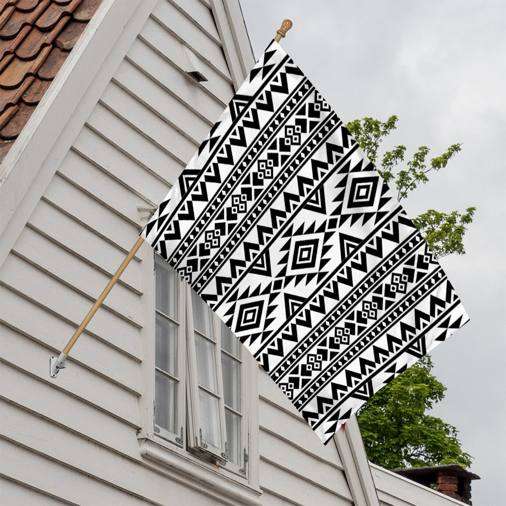 White And Black Aztec Pattern Print House Flag