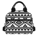 White And Black Aztec Pattern Print Insulated Lunch Bag