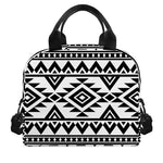 White And Black Aztec Pattern Print Insulated Lunch Bag