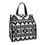 White And Black Aztec Pattern Print Insulated Lunch Tote