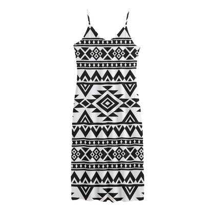 White And Black Aztec Pattern Print Jersey Midi Cami Dress