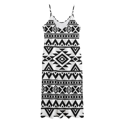 White And Black Aztec Pattern Print Jersey Midi Cami Dress