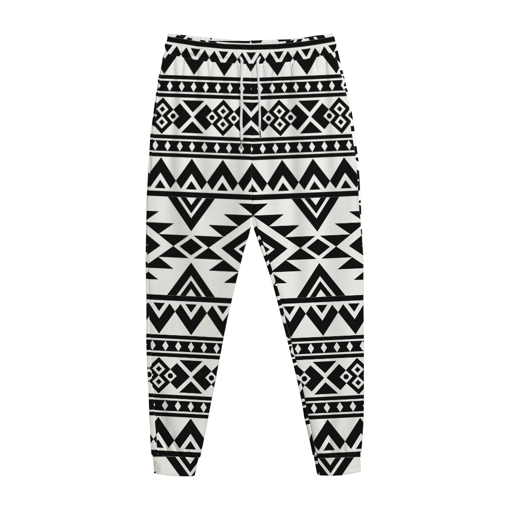 White And Black Aztec Pattern Print Jogger Pants