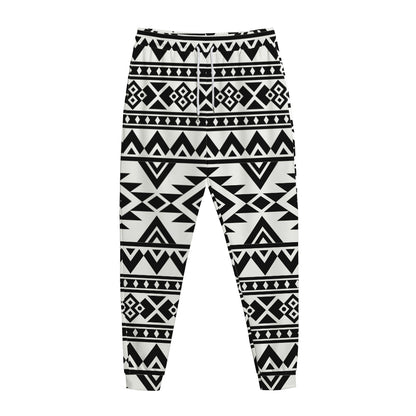 White And Black Aztec Pattern Print Jogger Pants