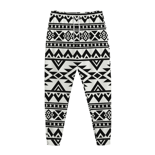 White And Black Aztec Pattern Print Jogger Pants