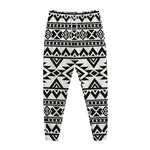 White And Black Aztec Pattern Print Jogger Pants