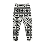 White And Black Aztec Pattern Print Jogger Pants