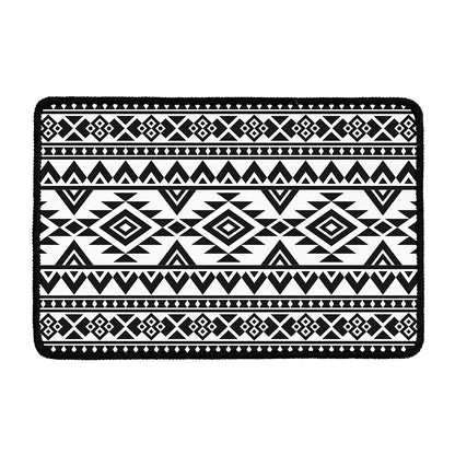 White And Black Aztec Pattern Print Kitchen Mat