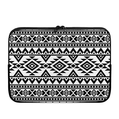 White And Black Aztec Pattern Print Laptop Sleeve