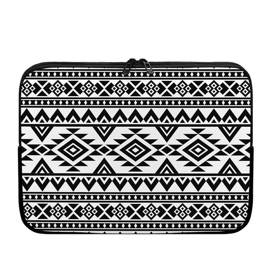 White And Black Aztec Pattern Print Laptop Sleeve