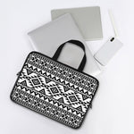 White And Black Aztec Pattern Print Laptop Sleeve With Handle