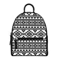 White And Black Aztec Pattern Print Leather Backpack