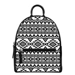 White And Black Aztec Pattern Print Leather Backpack