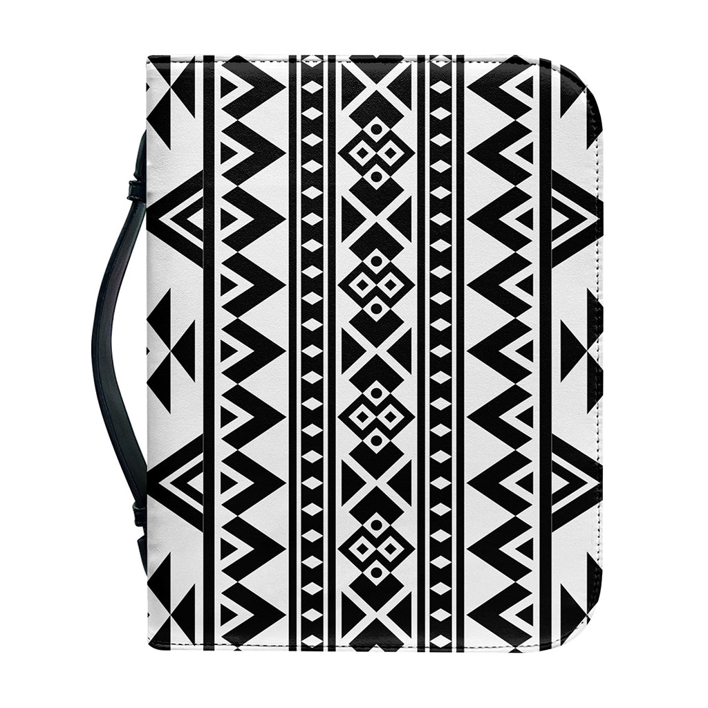 White And Black Aztec Pattern Print Leather Bible Cover