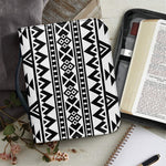 White And Black Aztec Pattern Print Leather Bible Cover