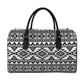 White And Black Aztec Pattern Print Leather Duffel Bag